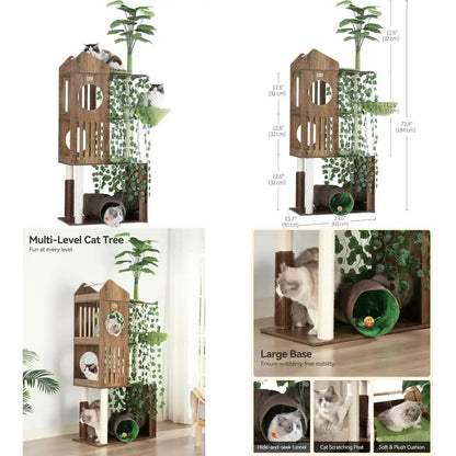 indoor 72.8-inch modern cat tower with scratching post and large perch