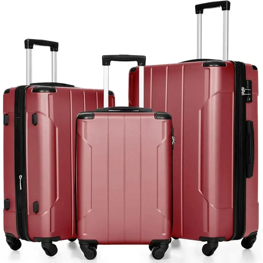 3-Piece Expandable Spinner Luggage Set with Protective Guards - Red