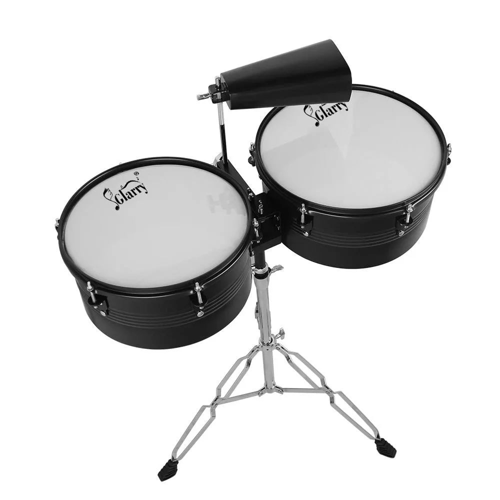 New Black 13" 14" Timbales Drum Set Percussion with Stand Cowbell