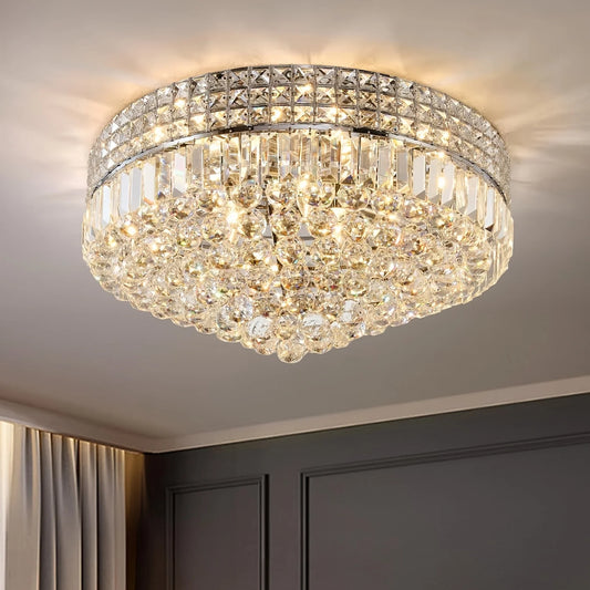 Modern Hallway Crystal Ceiling Light, 16.5 Inch Dimmable Flush Mount Crystal Ceiling Light for bedroom/hall/living room