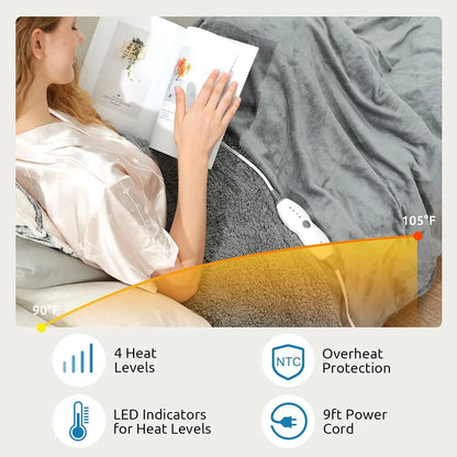 Heated Weighted Blanket, Sherpa Fleece Electric Throw 15 lbs for Adults, Fast Heating with Timer, Twin Size Grey