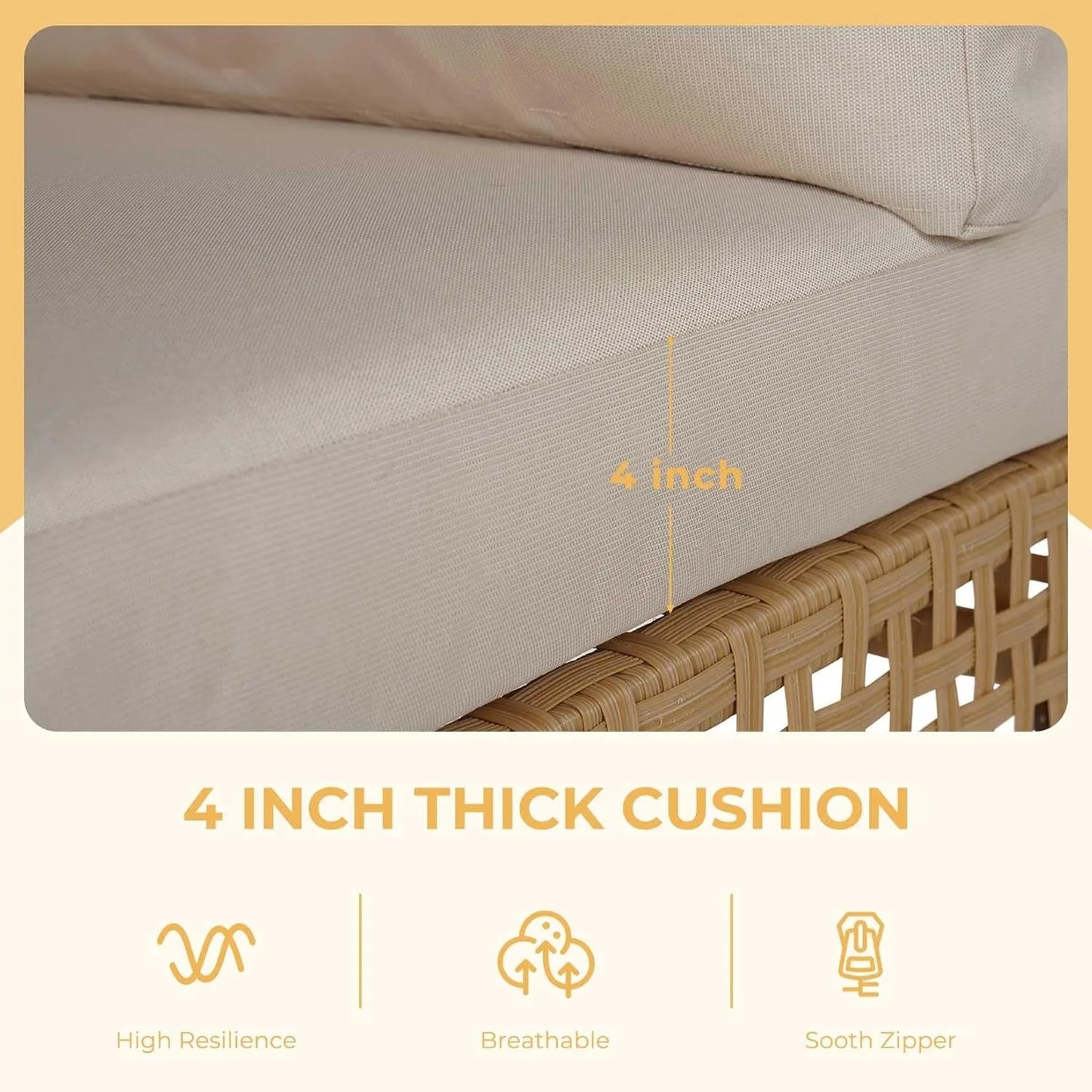 7-Piece Wicker Patio Furniture Set, Water Resistant Thick Cushions and Coffee Table, Beige