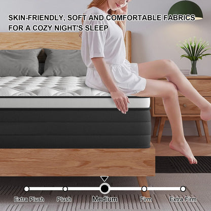 Twin Full King Queen Mattress in A Box, 12/14 Inch Hybrid Memory Mattresses Euro Top Medium Firm for Back & Lumbar Support