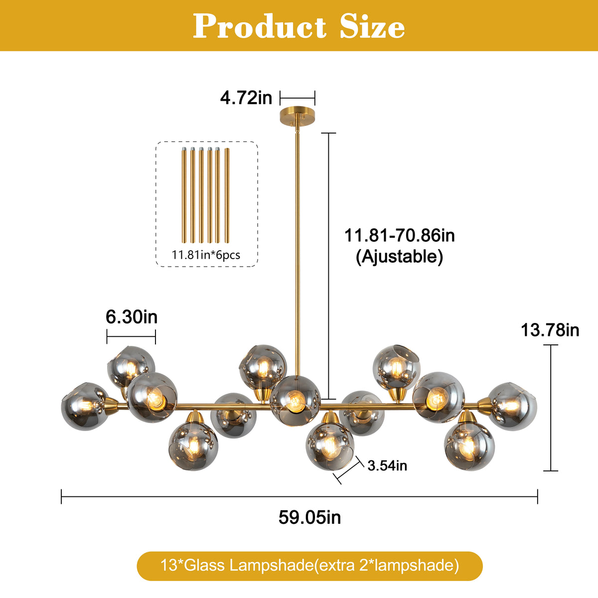 Modern Linear Chandelier Dimmable Glass Bubble Pendant Light Kitchen Living Dining Room Black Home Decor Hanging Lamp