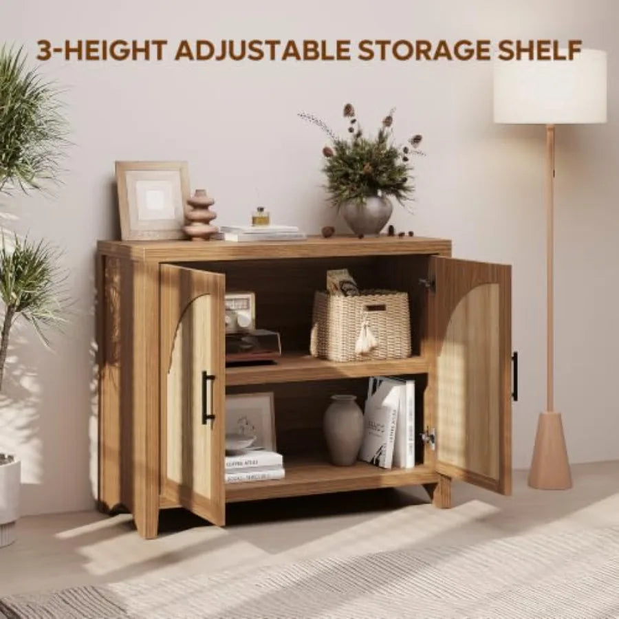 37 Fluted Sideboard Buffet Cabinet with Storage for Dining Room or Living Room, Elegant Beige Finish, Ample Shelving and Drawer