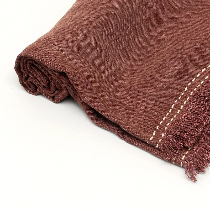 Stonewashed Linen Woven Throw Blanket with Fringe – 52X68