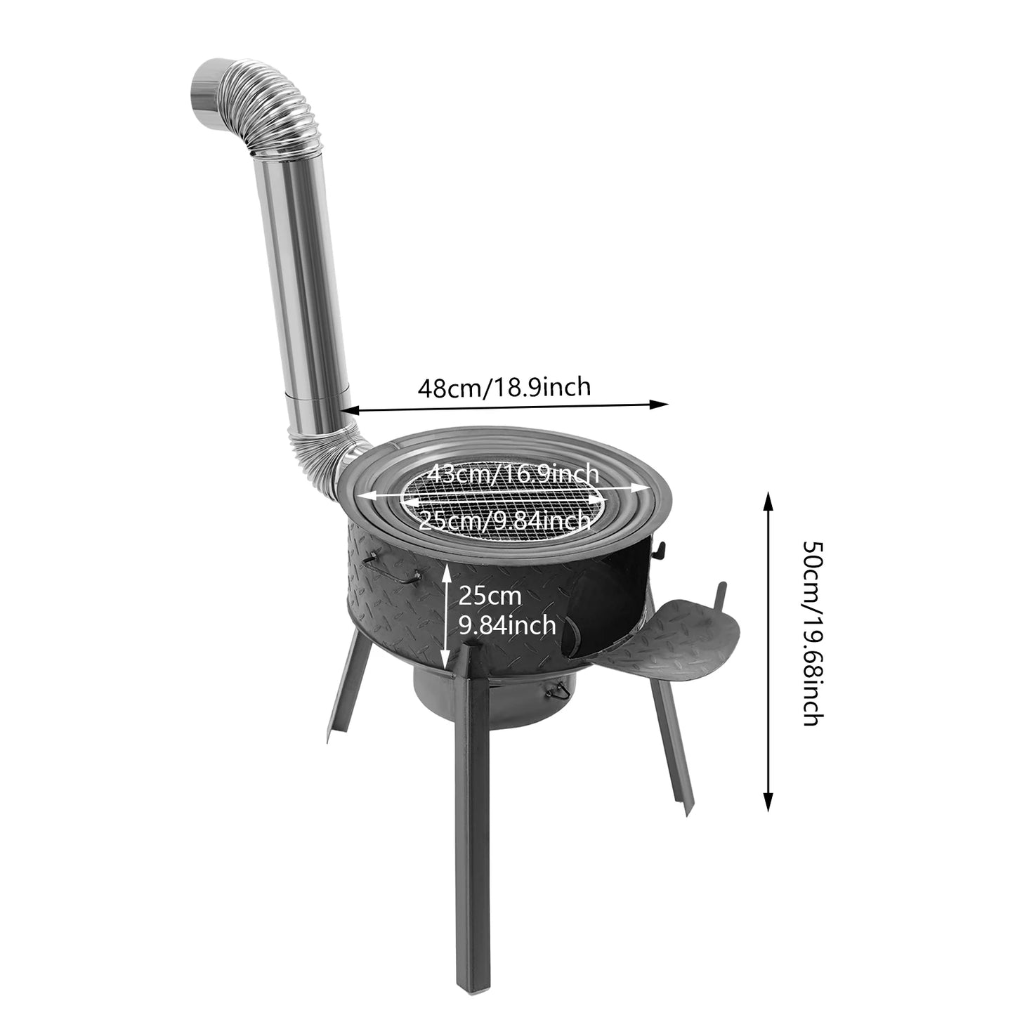 Wood Burning Steel Stove with 3 Wok Rings,19.68in Multifunction Wood Burning Stove for Outdoor/Backyard Use