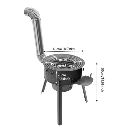 Wood Burning Steel Stove with 3 Wok Rings,19.68in Multifunction Wood Burning Stove for Outdoor/Backyard Use