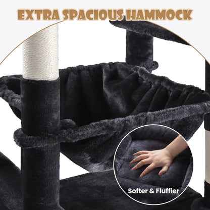 81-Inch Multi-Level Cat Tree Tower with Hammock, Scratching Posts, and Wide Base for Indoor Cats - Dark Grey