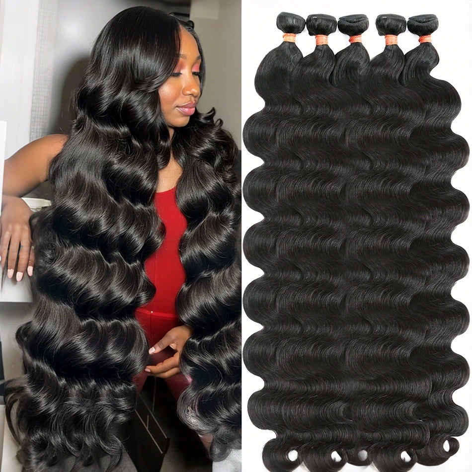 SIXQUEEN 15A Human Hair Bundles 34 36 38 40Inch Body Wave Unprocessed Vietnamese Hair 1/3/4 Bundles Extensions Quick Weave Human Hair Natural Black