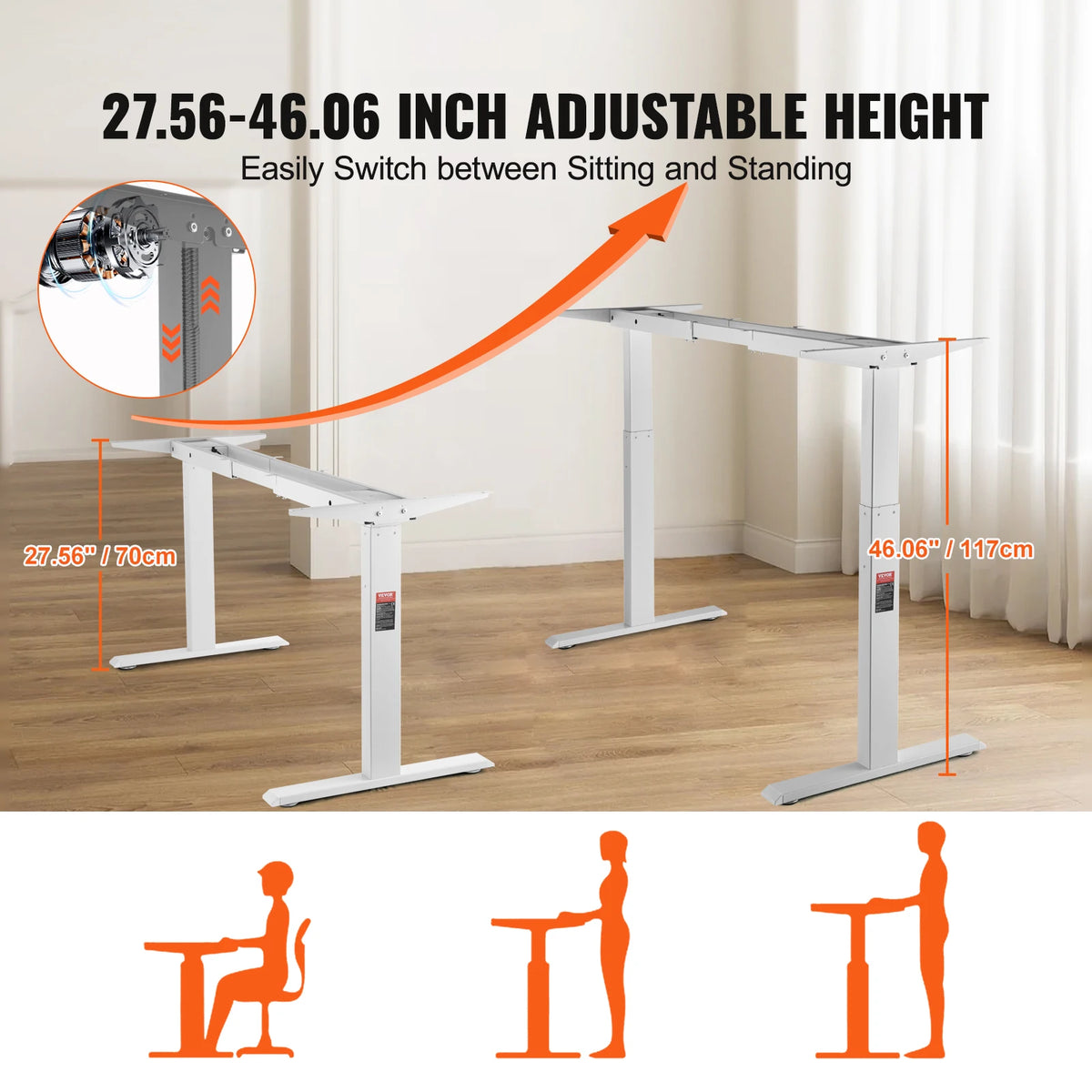 SucceBuy Standing Desk Frame  Electric Stand Up Computer Desk Legs Ergonomic DIY Workstation Base for Home Office Black white