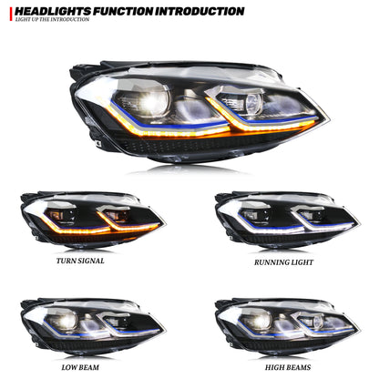 LED Headlights for Volkswagen VW Golf 7 MK7 VII 2013-2017 Sequential Turn Signal Front Lamps Assembly Not Fit GTI & Xenon Model