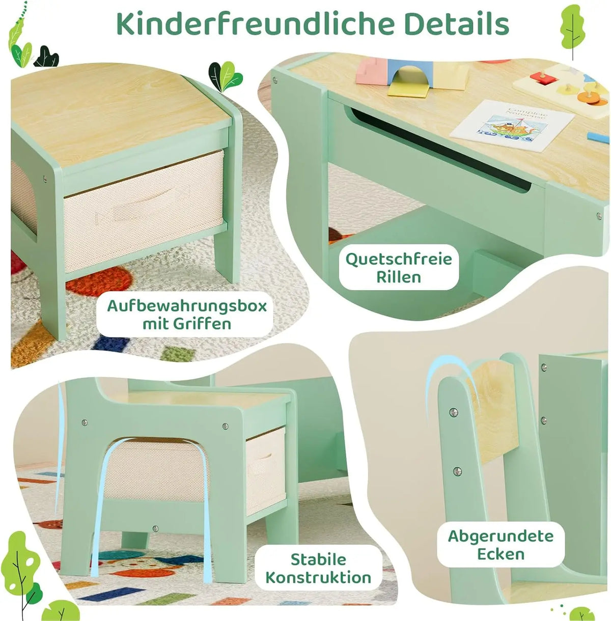 3 Pieces Wood Activity Table and Chairs Set Kids Study Play Desk With Storage Drawers For Toddlers