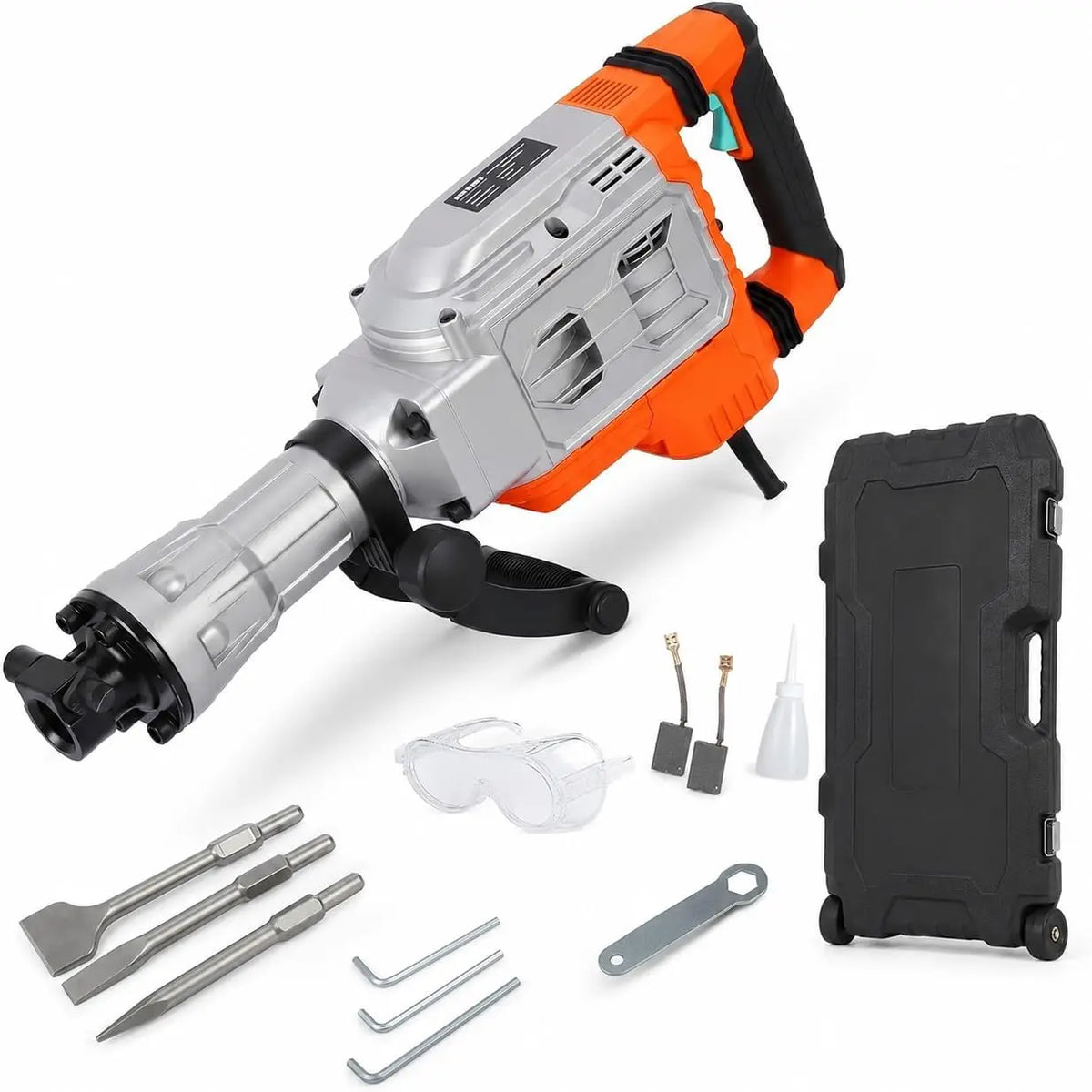 1700W Electric Demolition Jackhammer, 1900 BPM Heavy Duty Concrete Breaker, 60J Impact Energy, Anti-Vibration, 360° Handle, Carrying Case, 3 Chisels