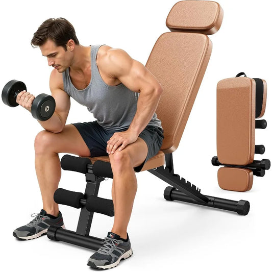 Workout Bench, 10 Backrests Adjustable Weight Bench with Extended Headrest, 800LBS Foldable Weight Bench for Home Gym, Incline
