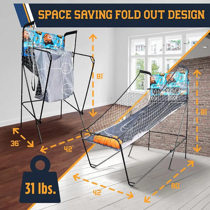 Dual Hoop Basketball Shootout Indoor Home Arcade Room Game with Electronic LED Double Basketball Shot Scoreboard and Play Timer