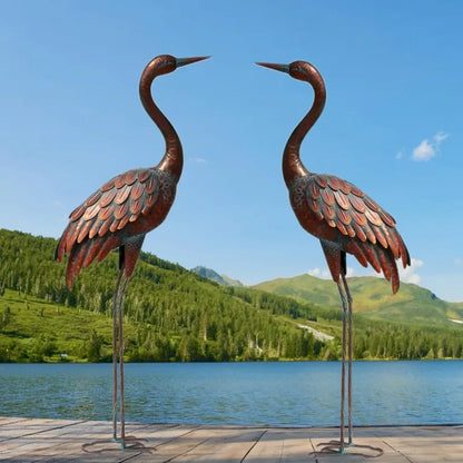 2PCS Garden Crane Statues Outdoor Sculptures Metal Yard Art Statue for Garden Decoration Large Size Set of 2