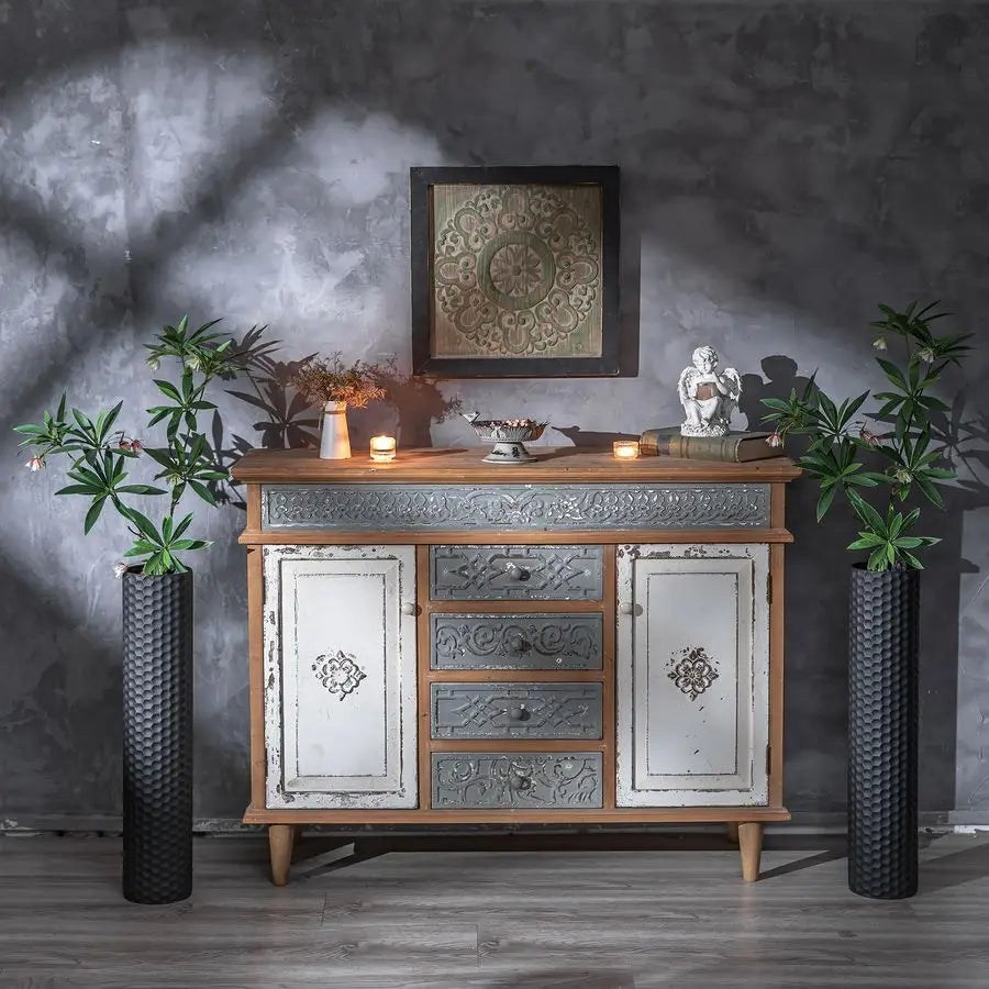 Black Tall Floor Vase 27.6in Metal Modern Cylinder Floor Vases for Fireplace with Honeycomb Texture Set of 2 Large Decorative V