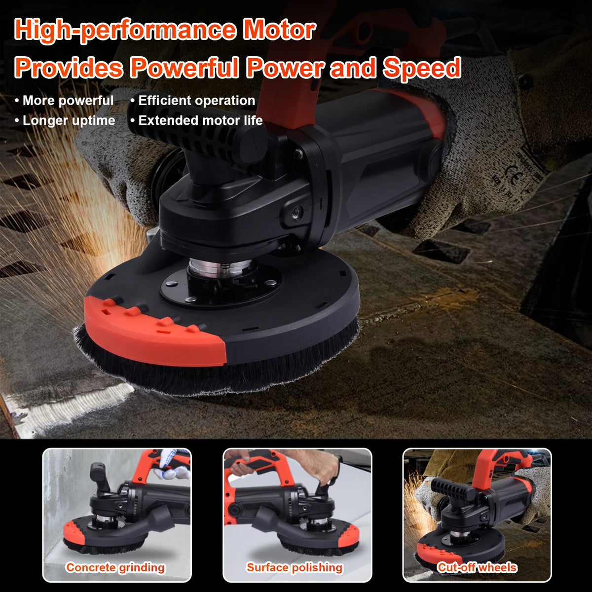 Concrete Grinder 150mm 1800W Variable Speed Wall Sander with Dust Shroud and Auxiliary Handle, 6 Speed Adjustable Concrete Floor Grinder Kit Diamond Cup Wheel for Cement Wall Marble Stone Grinding Polishing