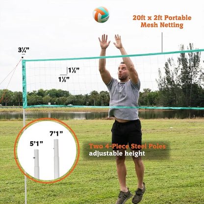 20' Outdoor Volleyball and Badminton Set with Adjustable Steel Poles and Accessories， shuttlecock