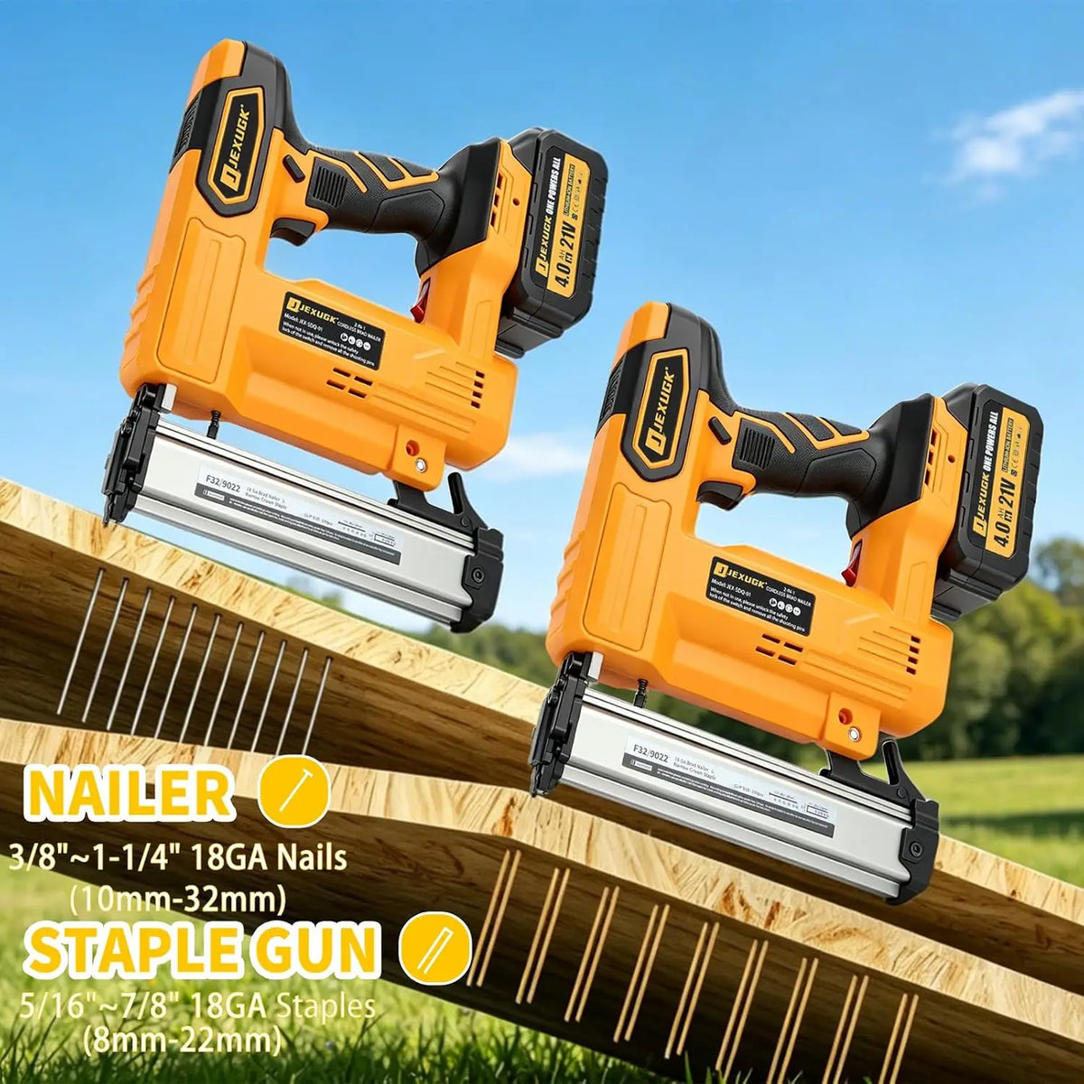 Battery Powered 18GA 2-in-1 Brad Nailer and Stapler, Cordless Finish Nail Gun with 2 x 4.0Ah Batteries, 1000 Brad Nails and 1000 Staples Included, Electric Nailer for Woodworking and Home Improvement