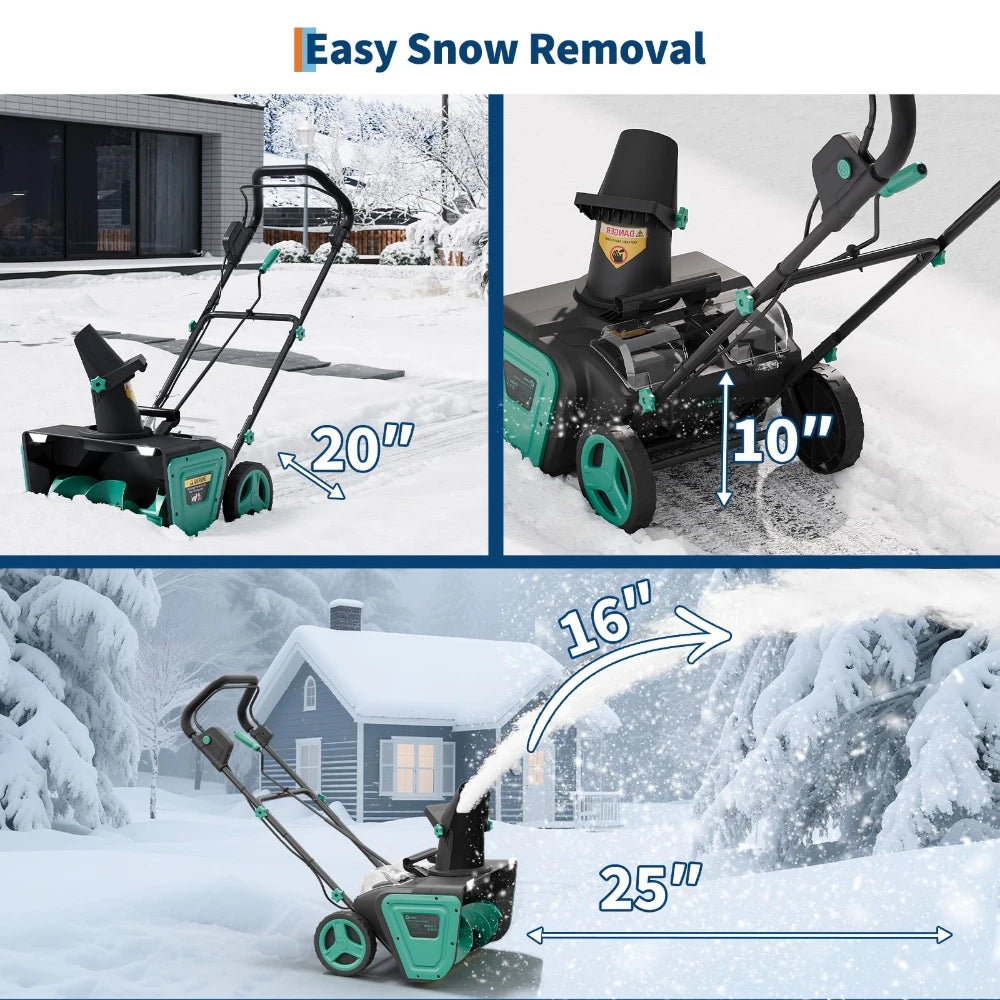 20" Cordless Brushless Snow Blower 2*20V 4.0Ah Batteries 25FT Throw 180° Rotating Chute Dual LED Lights Snow Removal Tool
