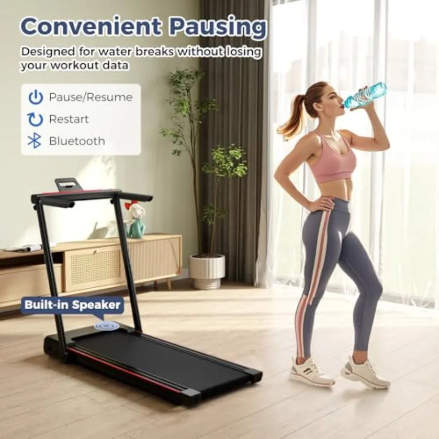 Under desk walking pad treadmill for home gym use, foldable steel frame in black, 3-in-1 design with removable desktop, remote