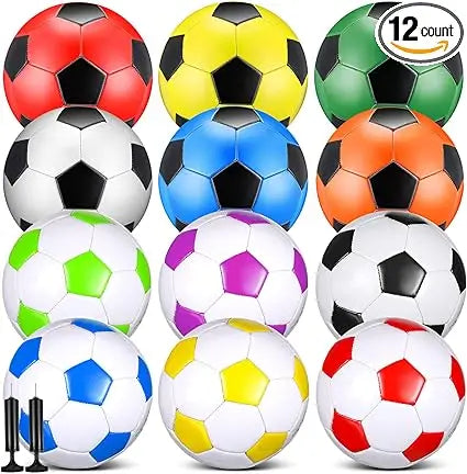 Bulk Pack of 12 Size 4 Soccer Balls with Pump, Soft Football for Outdoor Indoor Sports, Ideal for Training and Practice