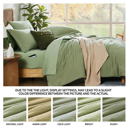 Queen Comforter Set 7 Pieces Sage Green Soft Bed in a Bag Queen with Fitted Sheet, Flat Sheet, 2 Pillow Shams, and 2 Pillowcases