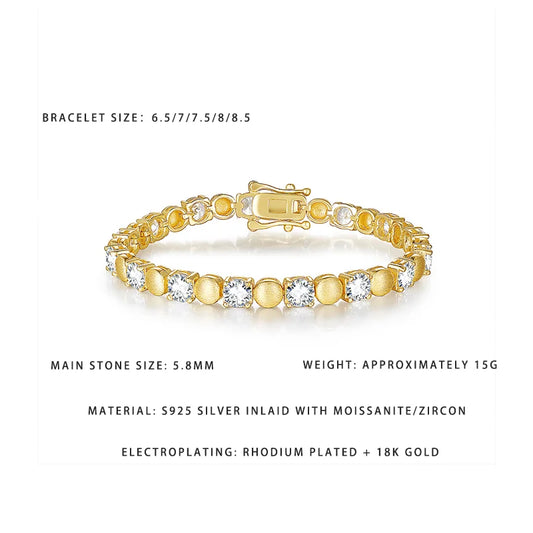 Adjustable Size 6.5-8.5 Bracelet S925 Silver Inlaid Moissanite Zircon 18K Plated