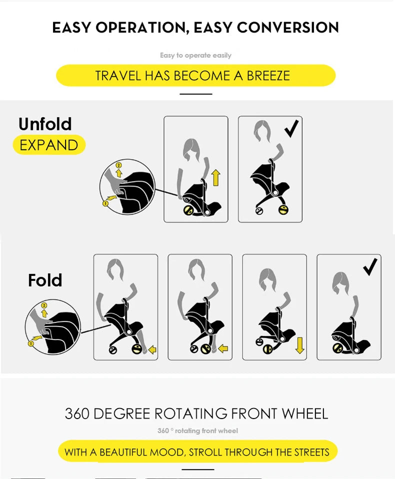 Baby Stroller Infant Stroller Reversible Stroller Luxury Lightweight Foldable Multifunctional Baby Stroller for Travel