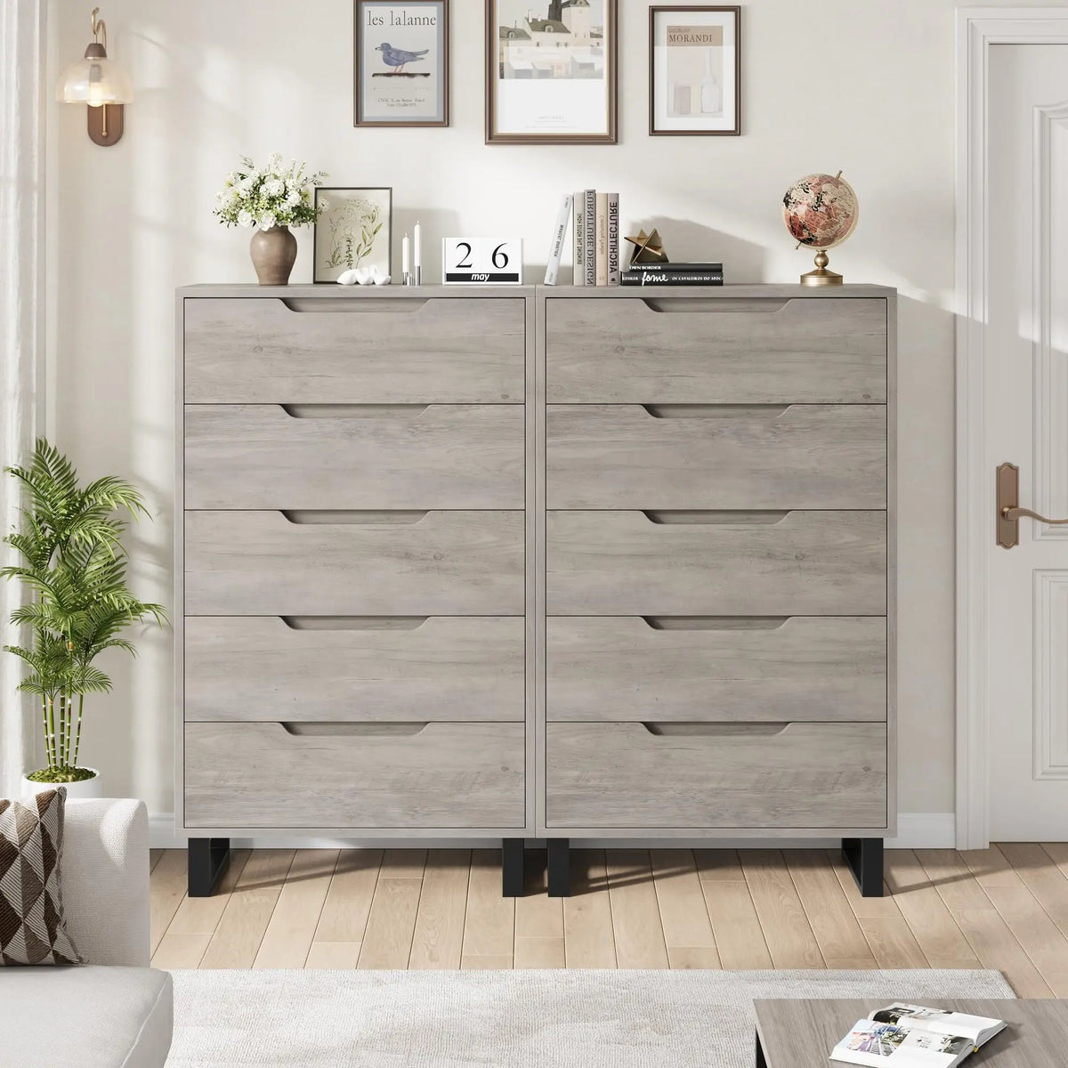 5 Drawer Dresser For Bedroom Freestanding Horizontal Drawer Storage Unit Wooden Closet Chest For Living Room Hallway Entryway