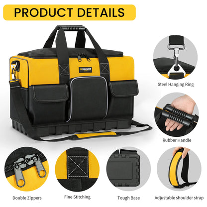 WINHUNT Tool Bag, 18-inch Tool Organisers, 600 Denier Large Tool Bag for Home DIY & Equipment Storage, Yellow and Black