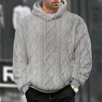 Autumn and winter leisure men's high street jacquard double-sided velvet hooded sports trend pullover sweater jacket