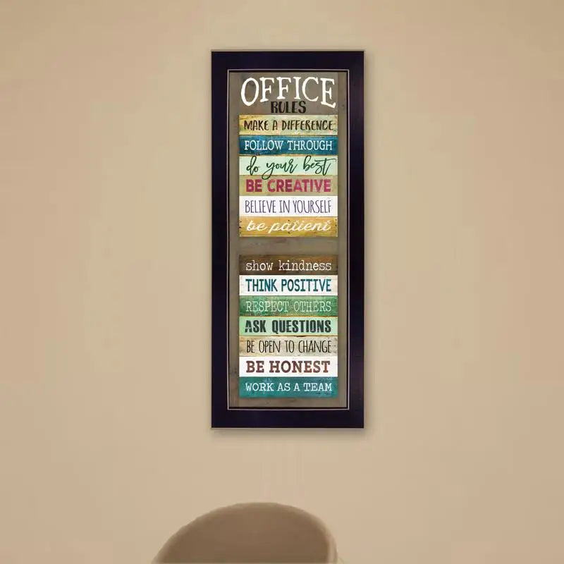 Office Rules Framed Print in Black Frame, Ready to Hang Wall Art for Home or Office Decor