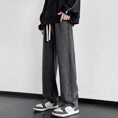 2022 New Streetwear Loose Jeans Men Korean Style Fashion Loose Straight Wide Leg Pants Men's Brand Clothing Black Light Blue