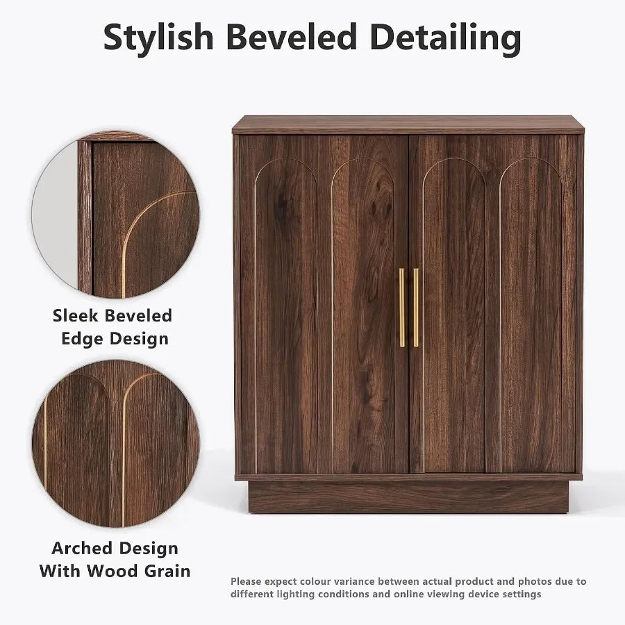 31.5" Wine Bar Cabinet, Mid Century Modern Sideboard, Walnut