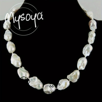 MYSOYA 14-17mm White Baroque Pearl Earrings Necklace Set With Gift Box Perfect Gift For Wedding Birthday Christmas New Year