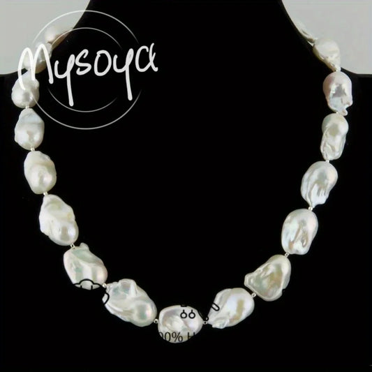 MYSOYA 14-17mm White Baroque Pearl Earrings Necklace Set With Gift Box Perfect Gift For Wedding Birthday Christmas New Year