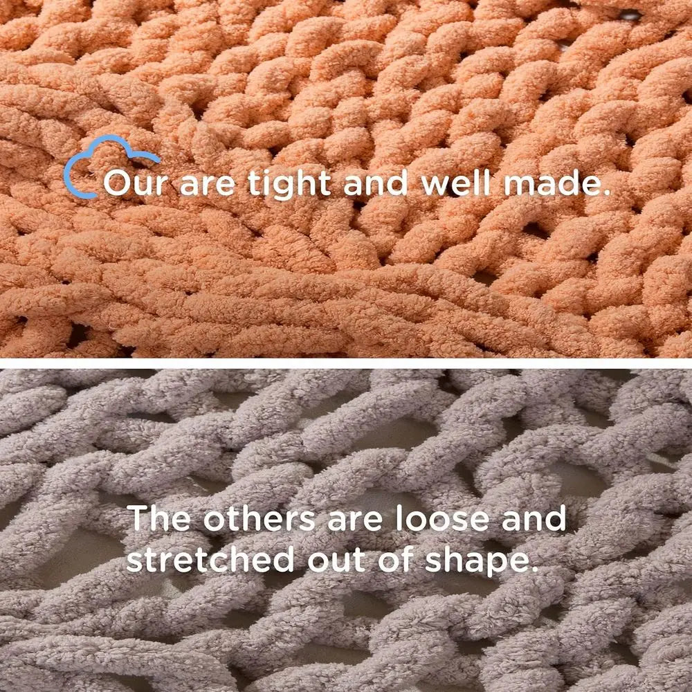Chunky Knit Blanket Throw - 100% Hand Knitted Thick and Warm Throw or Winter, Linen, 50x60 Inches, Crochet