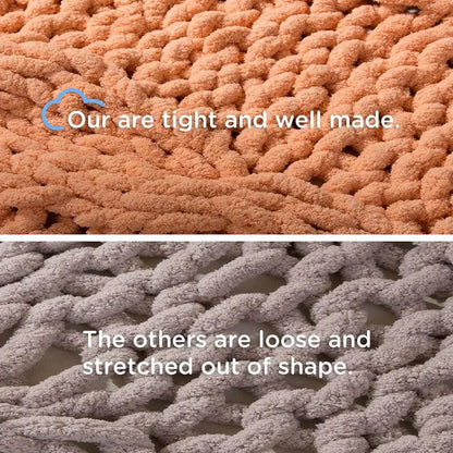 Chunky Knit Blanket Throw - 100% Hand Knitted Thick and Warm Throw or Winter, Linen, 50x60 Inches, Crochet