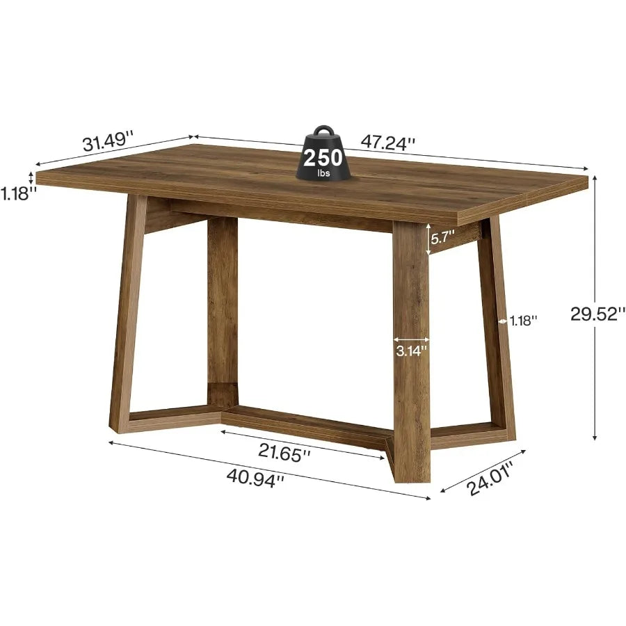 Dining Table for 4, 47 inch Dinning Room Table with Sturdy Geometric Base, Farmhouse Wood Rectangle Kitchen Table for Dining Ro