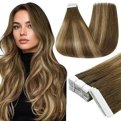 [NEW] Full Shine Invisible Tape in Hair Extensions 100% Remy Hair Straight Double Sided Natural Injection Tape Ins for Women
