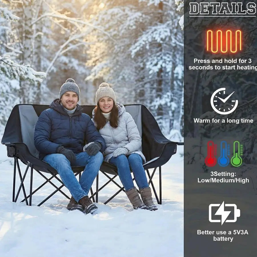 Double Heated Double Camping Chair for Adults, Oversized 660lbs Camping Chair with 4 Heating Zones amp 3 Heat Levels Folding Sea
