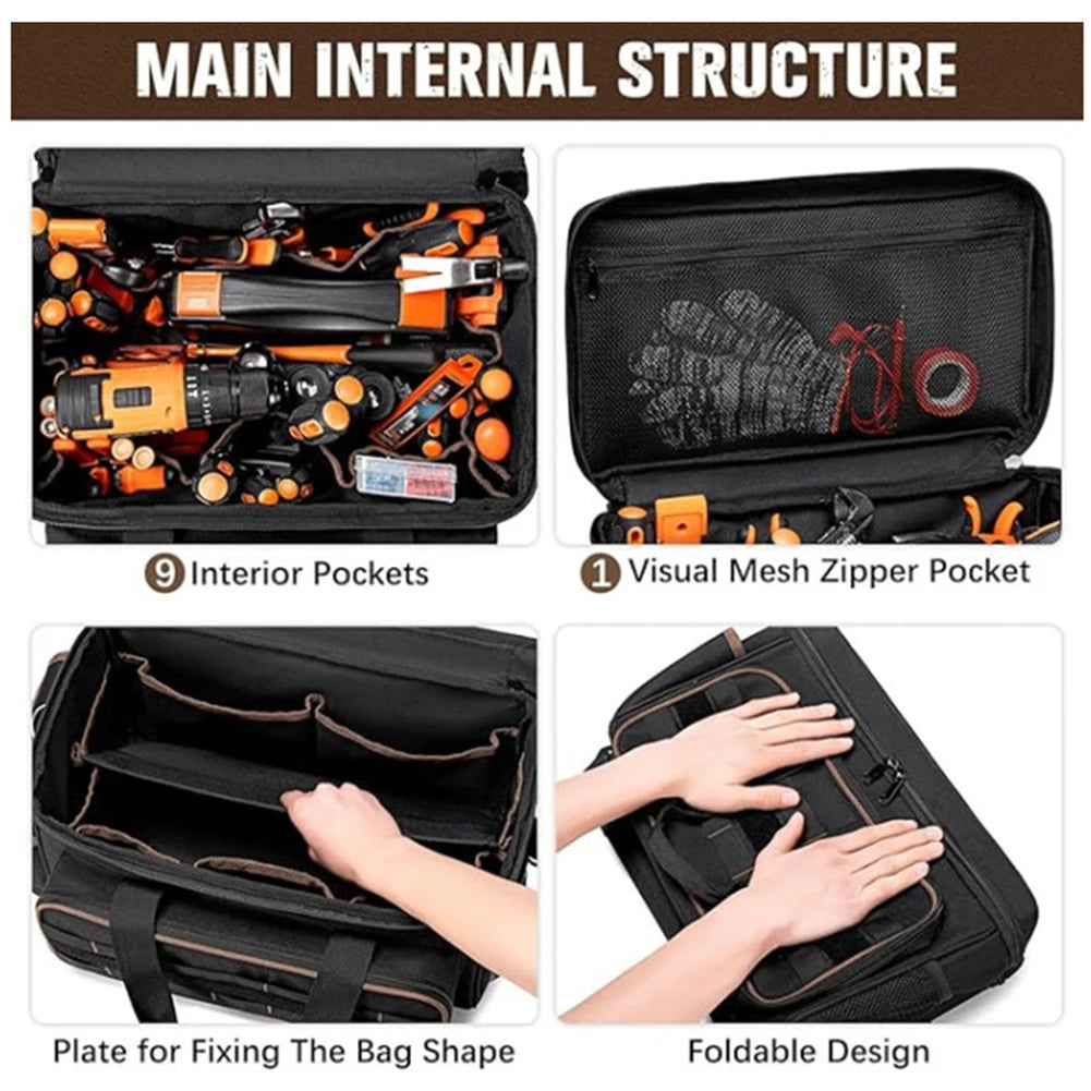 17 Inch Heavy Duty Tool Bags Waterproof Multi Pockets Tool Organizer Tool Pouch with Adjustable Shoulder Strap Large Tool Bag