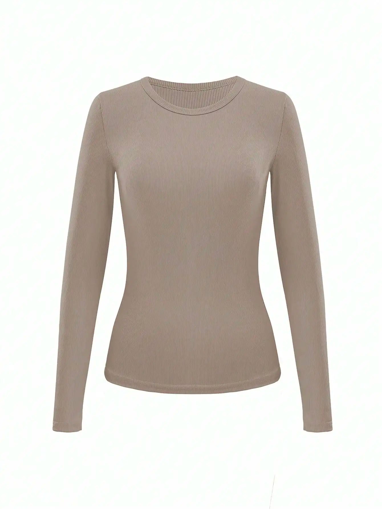 3pcs Women's Solid Ribbed Long Sleeve Crew Neck T-Shirts for Casual Wear