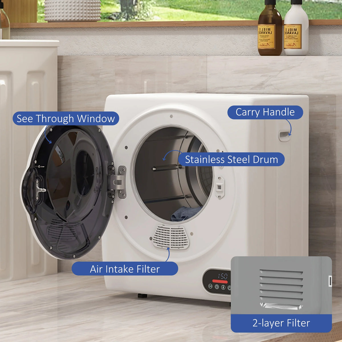 HOMCOM Portable Clothes Dryer Intelligent Drying 1.5 cu.ft Front Load White