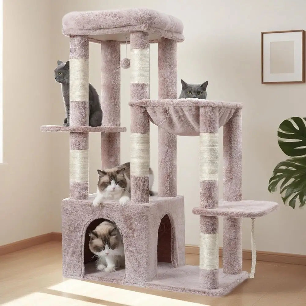 Heybly Heavy Duty Cat Tree, Tower or Indoor Cats Large Adult, Tall Cat Condo House with Extra-Large Baseboard, Multi-Level Plush