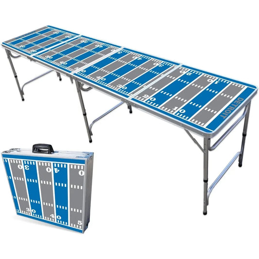 8Foot Folding Portable Pong Table with Optional Cup Holes and LED Lights for Indoor Outdoor Recreation Ideal for Home Game Room