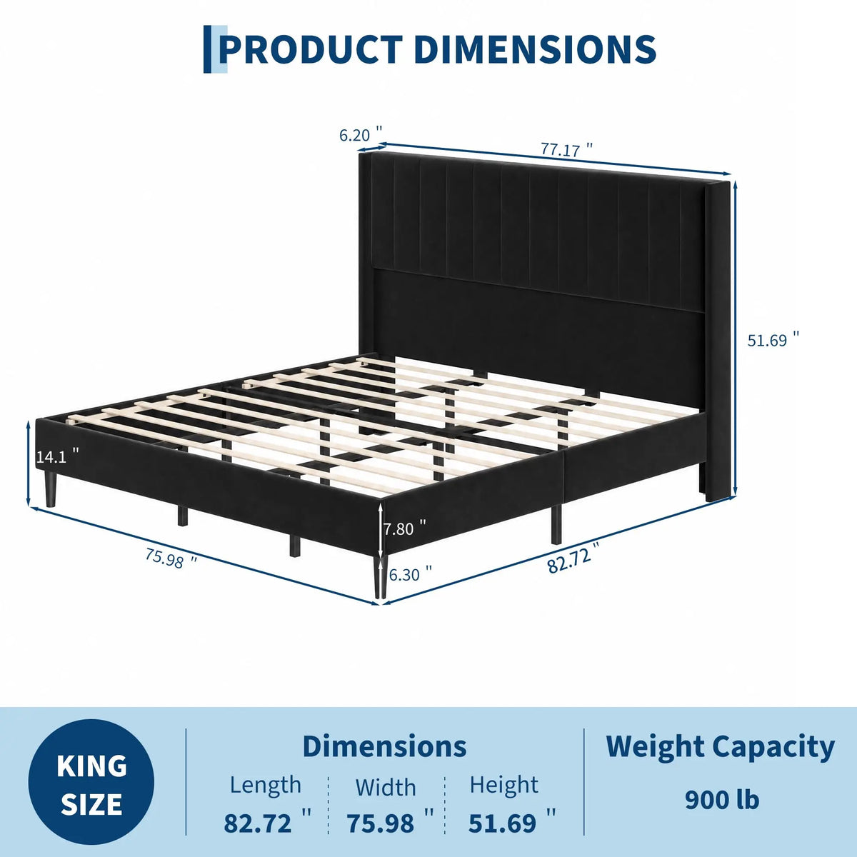 Full Queen King Velvet Platform Bed Frame, 52in Tall Wingback Channel Tufted Headboard, Beige Upholstered Bed, Wood Slats, Storage